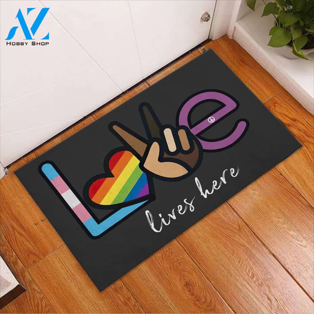 Love lives here - LGBT Support Doormat Gift For Friend Family Birthday Gift Home Decor Warm House Gift Welcome Mat