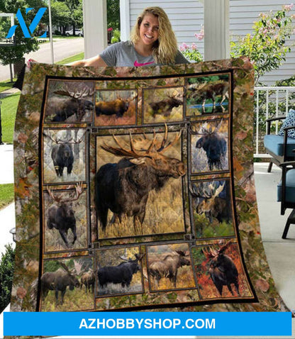 Love Moose Hunting Fleece Blanket - Quilt Blanket,