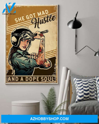 Love Motorcycle Poster, Biker Rider Motorbike, She Got Mad Hustle And A Dope Soul Canvas And Poster, Wall Decor Visual Art