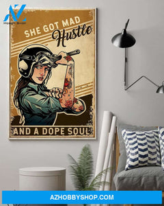 Love Motorcycle Poster, Biker Rider Motorbike, She Got Mad Hustle And A Dope Soul Canvas And Poster, Wall Decor Visual Art