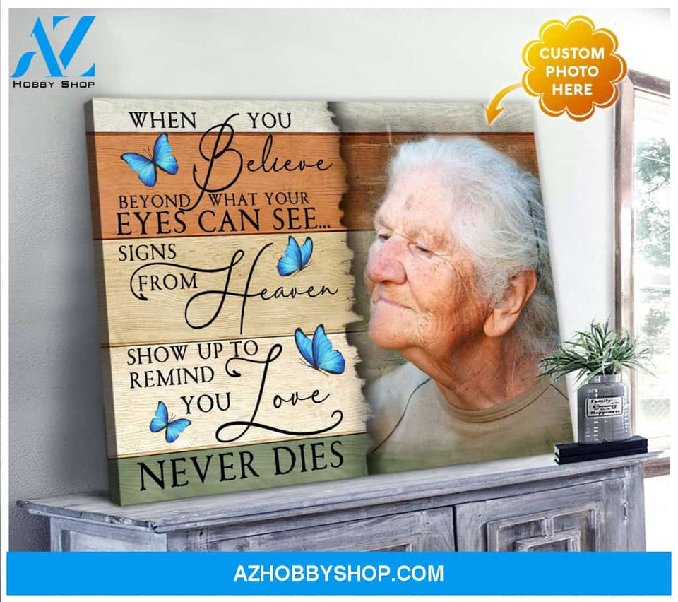 Zalooo Love Never Dies Personalized Photo Butterfly Wall Art Canvas