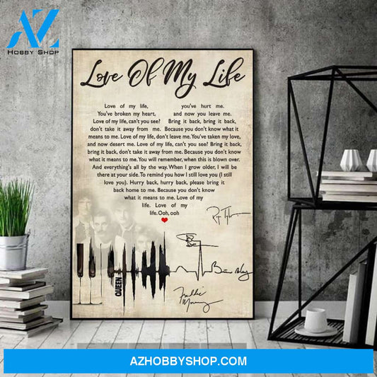 Love Of My Life Lyrics Canvas And Poster, Canvas Wall Art, Vintage Posters, Song Lyrics Poster