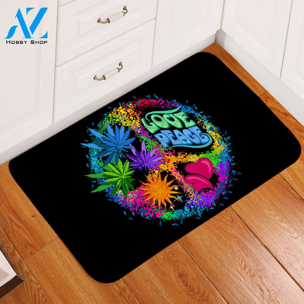 Love & Peace Black Door Mat
