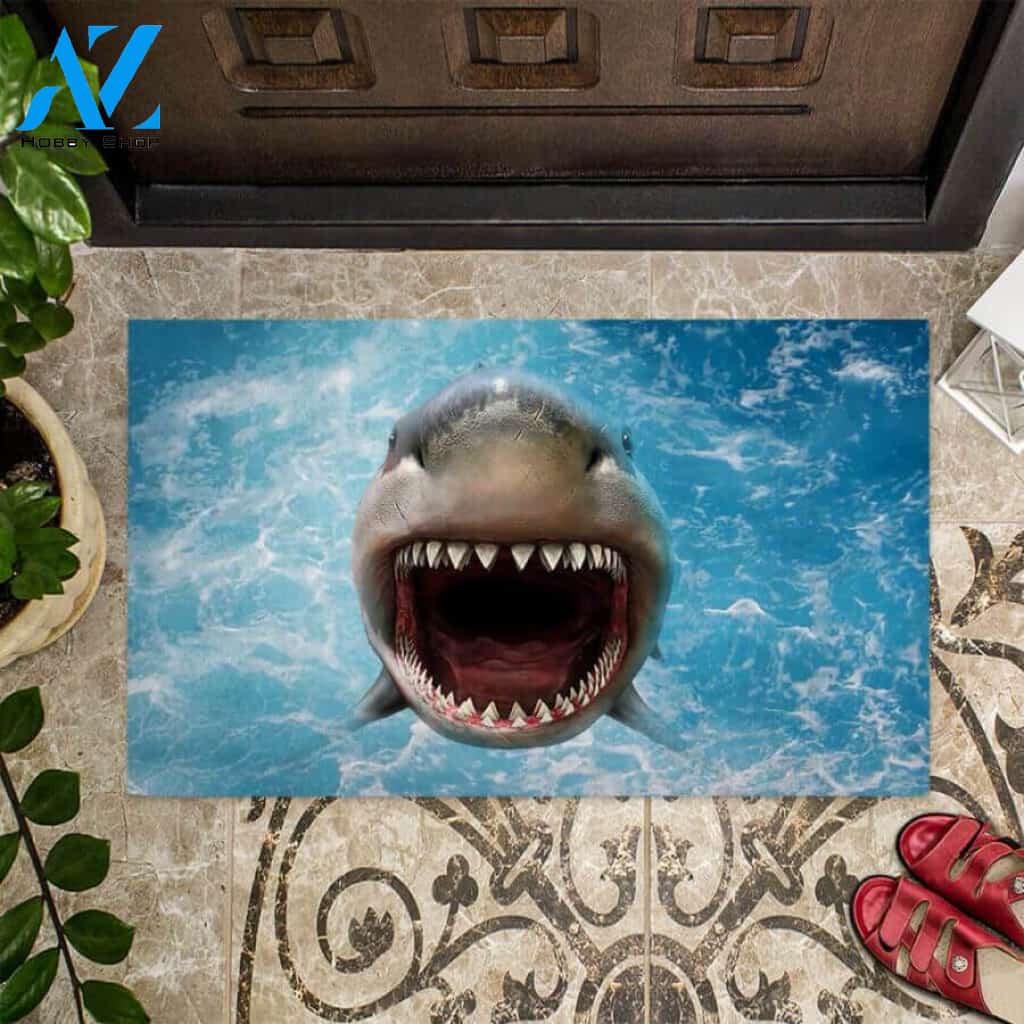 Love Sharks Easy Clean Welcome DoorMat | Felt And Rubber | 40x60 cm | 45x75 cm | 60x90 cm | Colorful | DO1174