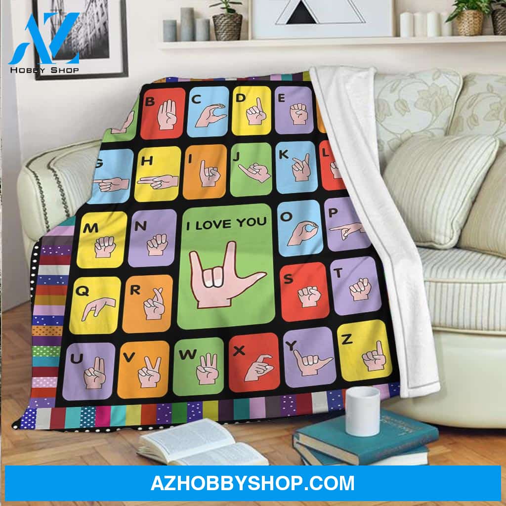 Love - Sign Language Alphabet Fleece Blanket Gift For Friend Family Home Decor Bedding Couch Sofa Soft and Comfy Cozy