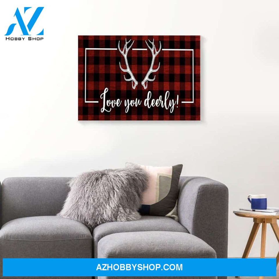 Love The Deerly Wood Frame Christmas Canvas Wall Art