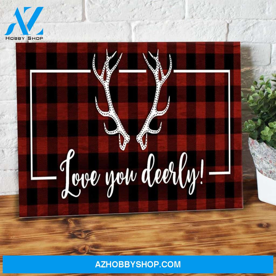 Love The Deerly Wood Frame Christmas Canvas Wall Art