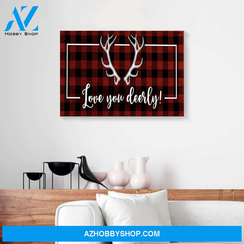 Love The Deerly Wood Frame Christmas Canvas Wall Art