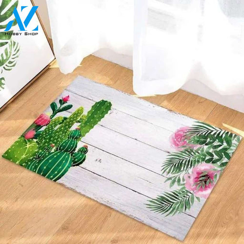 Personalized Name Family House Lovely Cactus Flower Gardening Flower Doormat Indoor And Outdoor Mat Entrance Rug Sweet Home Decor Closing Gift Gift For Friend Family Plant Flower Lovers Gift Idea