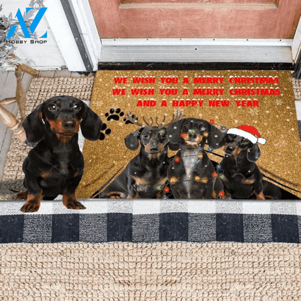 Lovely Dachshunds Merry Christmas And Happy New Year Doormat Cute Welcome Mat Housewarming Home Decor Gift For Friend