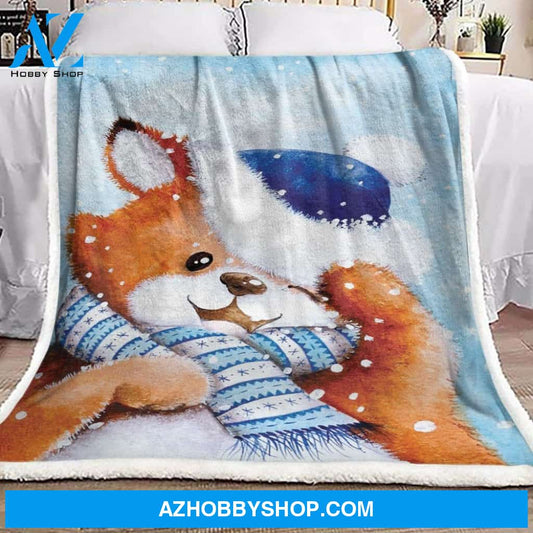 Lovely Fox Fleece Blanket Home Decor Bedding Couch Sofa Soft and Comfy Cozy Gift For Winter Lover, Gift For Friend Family