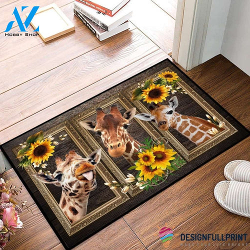 Lovely Giraffe Cute Smile Sunflower Welcome To My Area Doormat NHD