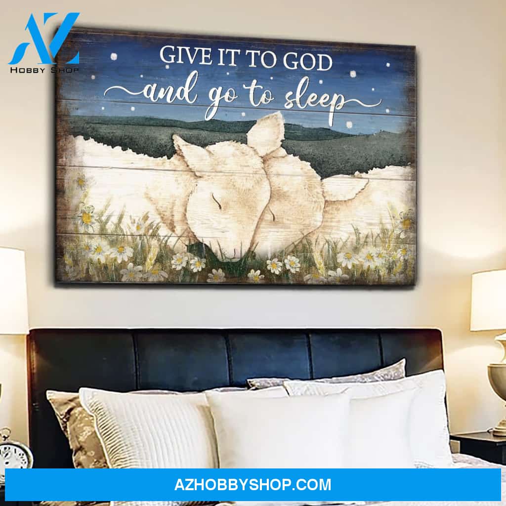 Lovely lambs - Give it to God and go to sleep Jesus Landscape Canvas Prints - Wall Art