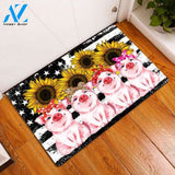Lovely Pig Wear Sunflower Doormat, Cute Pig Door Mat, American Flag Doormat, Best Pig Rug Gift, Funny Animal Mat Home, Housewarming Mat Gift