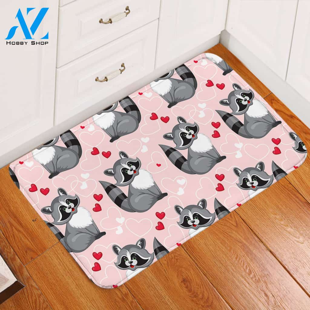 Lovely Racoon Pink Door Mat