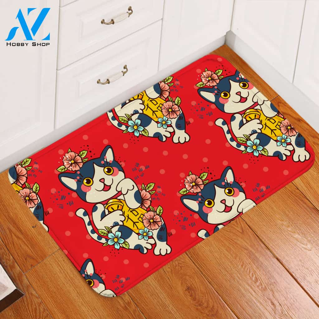 Lucky Kitty Red Door Mat
