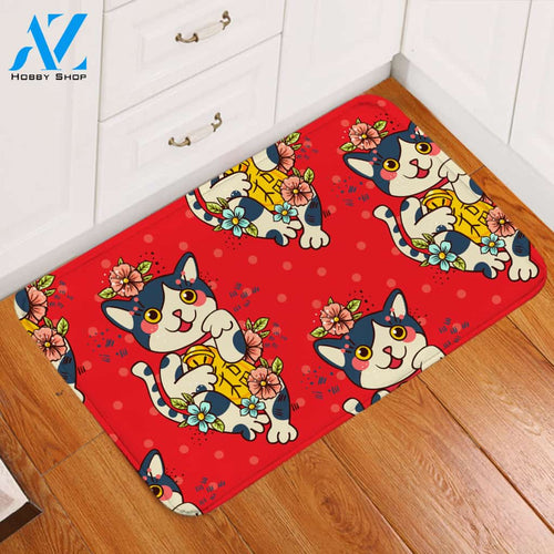 Lucky Kitty Red Door Mat