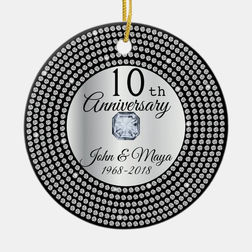 Luxury Metallic Silver,Black Diamond Anniversary Ceramic Ornament