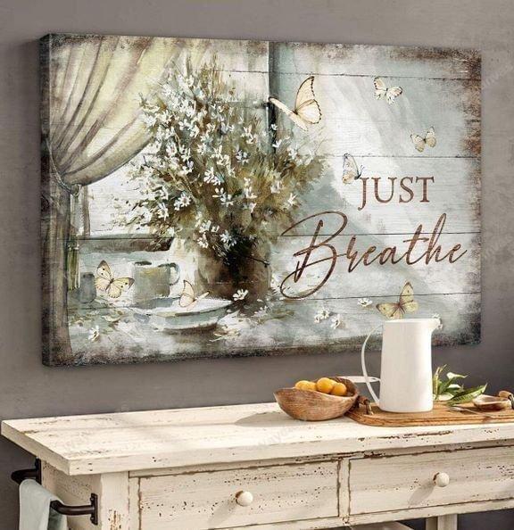 Butterfly flower Jesus just breathe - Matte Canvas