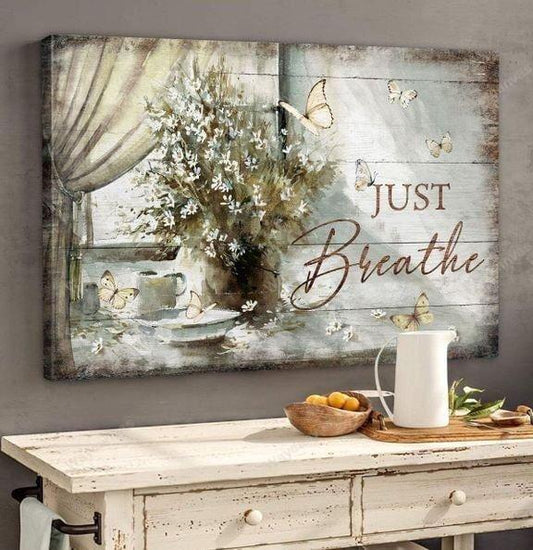 Butterfly flower Jesus just breathe - Matte Canvas