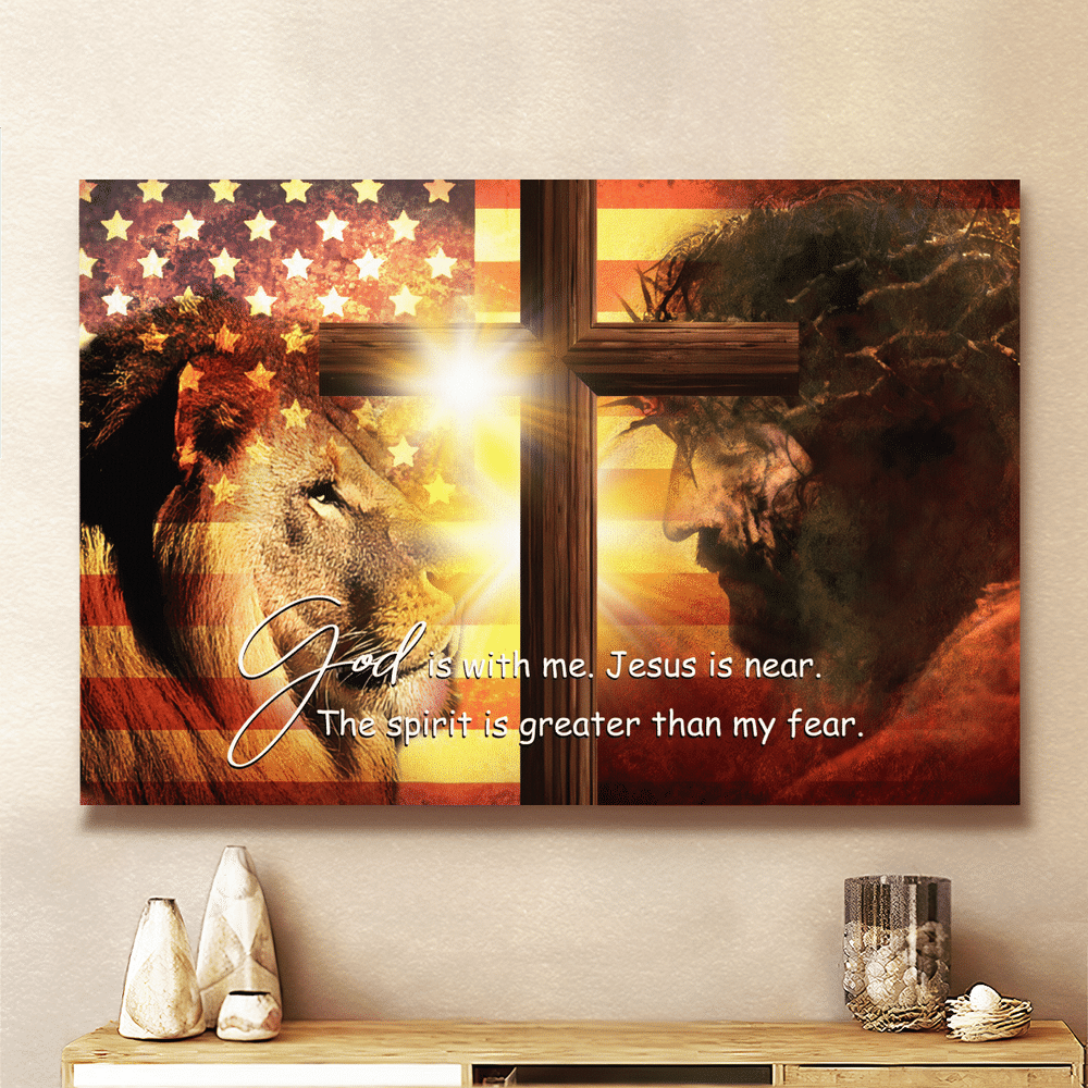 Jesus Lion King Cross God Is With Me - Matte Canvas