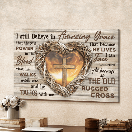 Jesus heart cross i still believe in amazing grace - Matte Canvas
