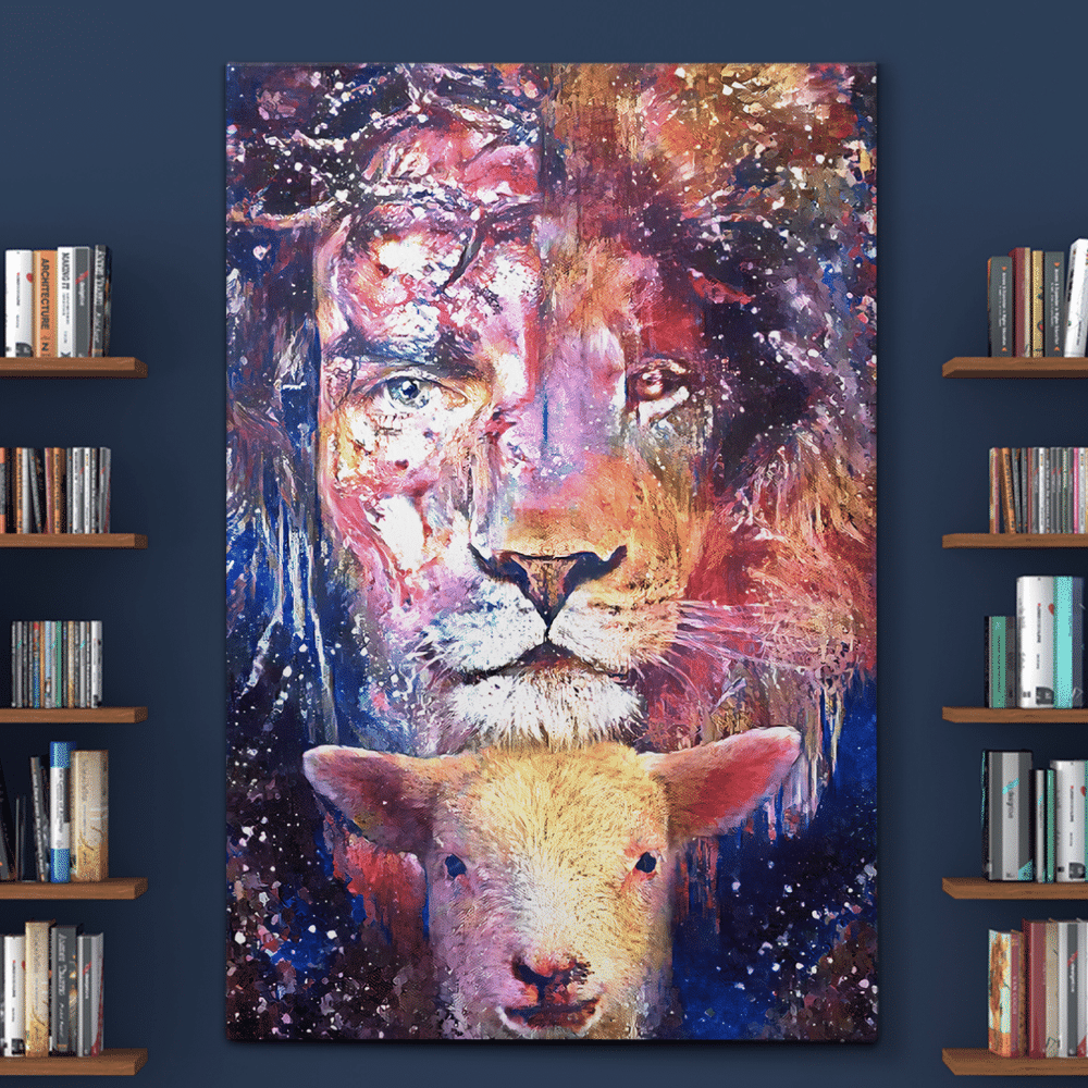 Jesus and lamb watercolor painting - Matte Canvas