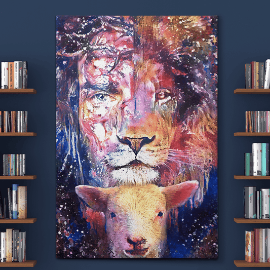 Jesus and lamb watercolor painting - Matte Canvas