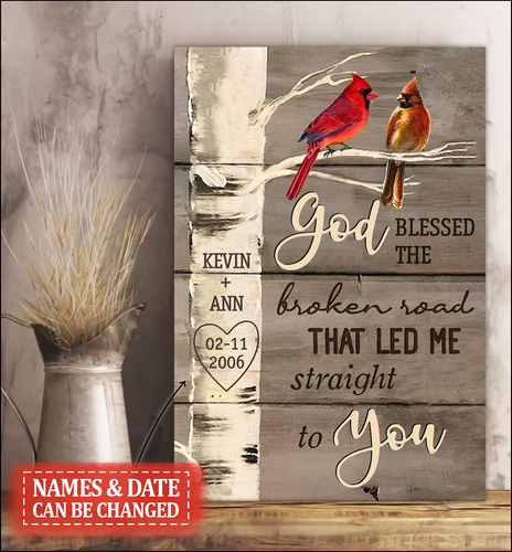 Cardinal couple God bless the broken road personalized - Matte Canvas