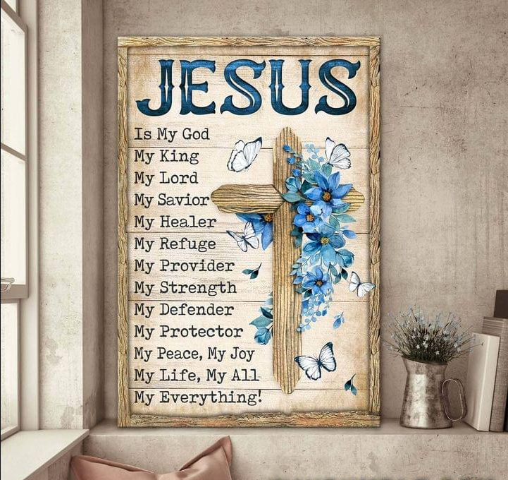 Jesus is my God my King cross flower - Matte Canvas