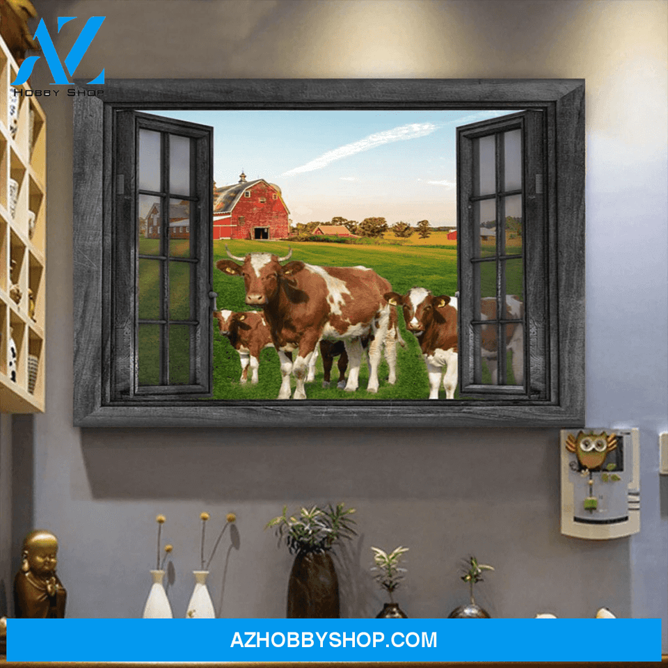 Maine-Anjou Cow Outside The Window Premium Canvas Wall Art, Wall Decor Visual Art