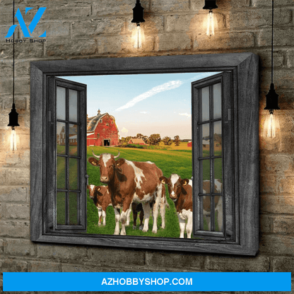 Maine-Anjou Cow Outside The Window Premium Canvas Wall Art, Wall Decor Visual Art