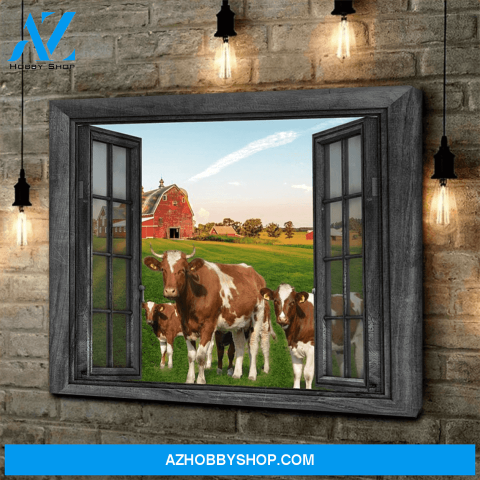 Maine-Anjou Cow Outside The Window Premium Canvas Wall Art, Wall Decor Visual Art
