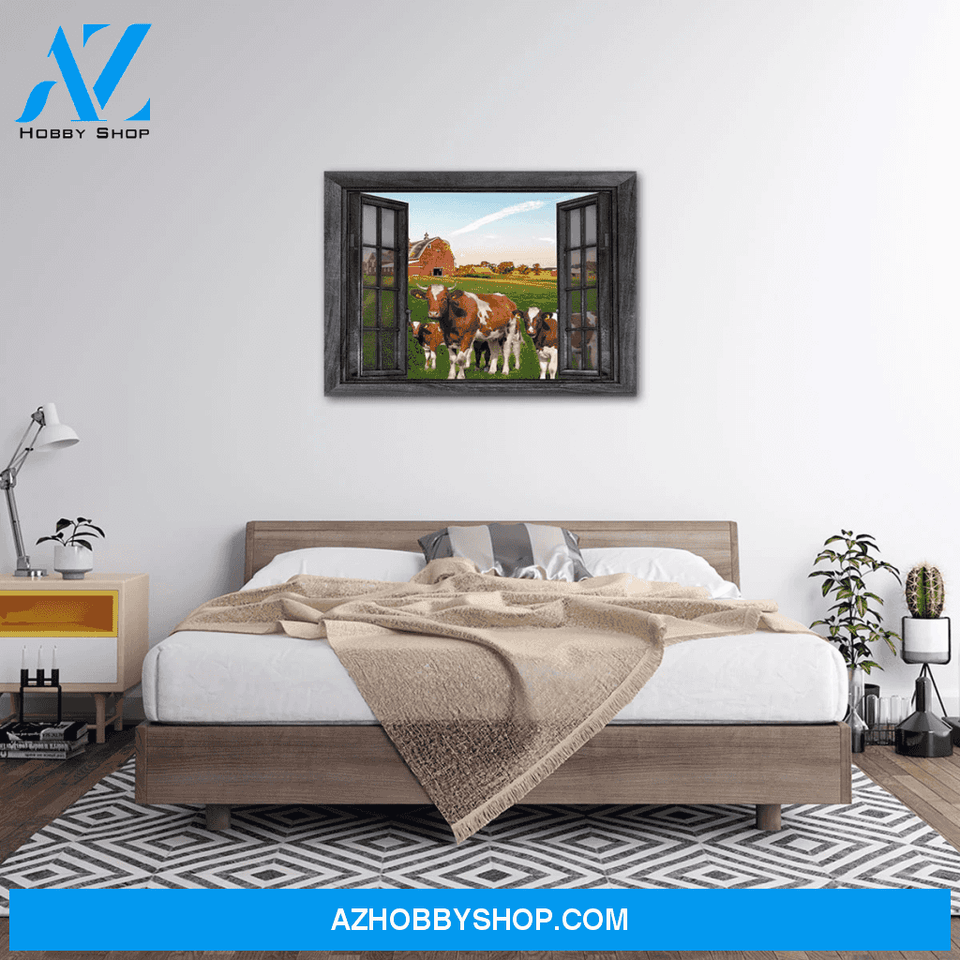 Maine-Anjou Cow Outside The Window Premium Canvas Wall Art, Wall Decor Visual Art