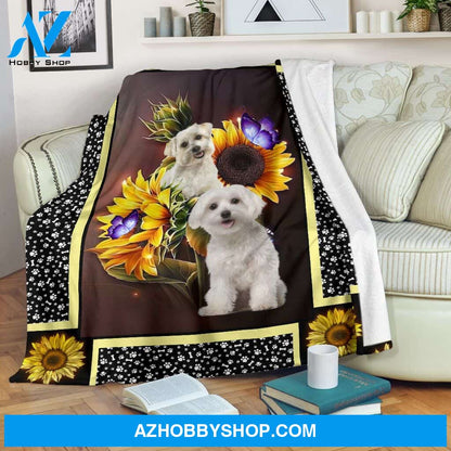 Maltese Dark Sunflower Photo Blanket Unique Gifts