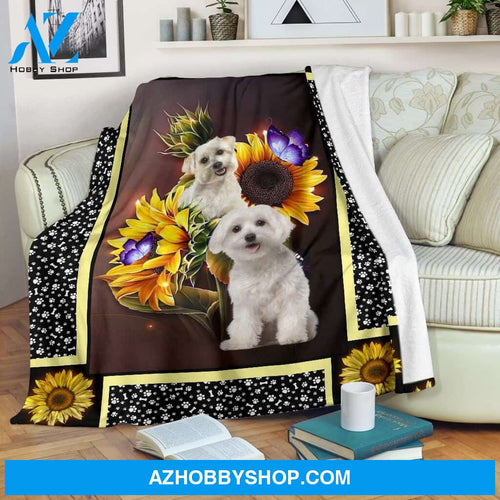 Maltese Dark Sunflower Photo Blanket Unique Gifts