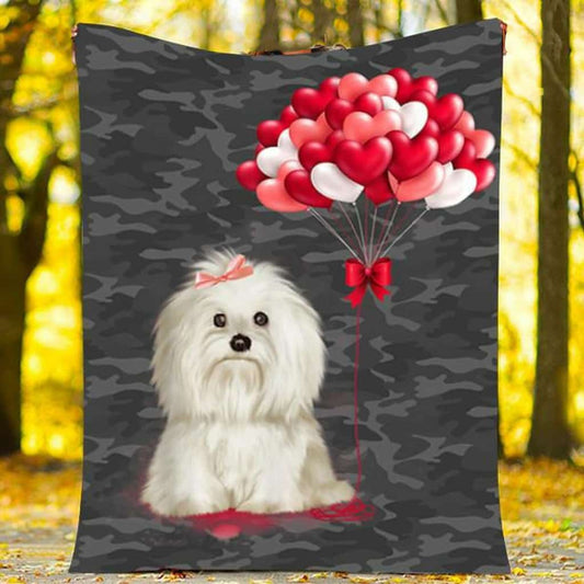 Maltese Dog Blanket - Valentine's Day Gifts For Her - Fleece Blanket Home Decor Bedding Couch Sofa Soft And Comfy Cozy
