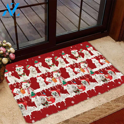 Maltese Snow Merry Christmas Doormat