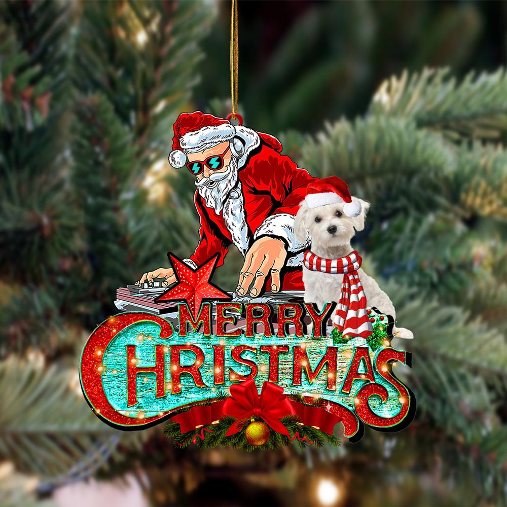 Maltese-Christmas Rock Two Sided Ornament
