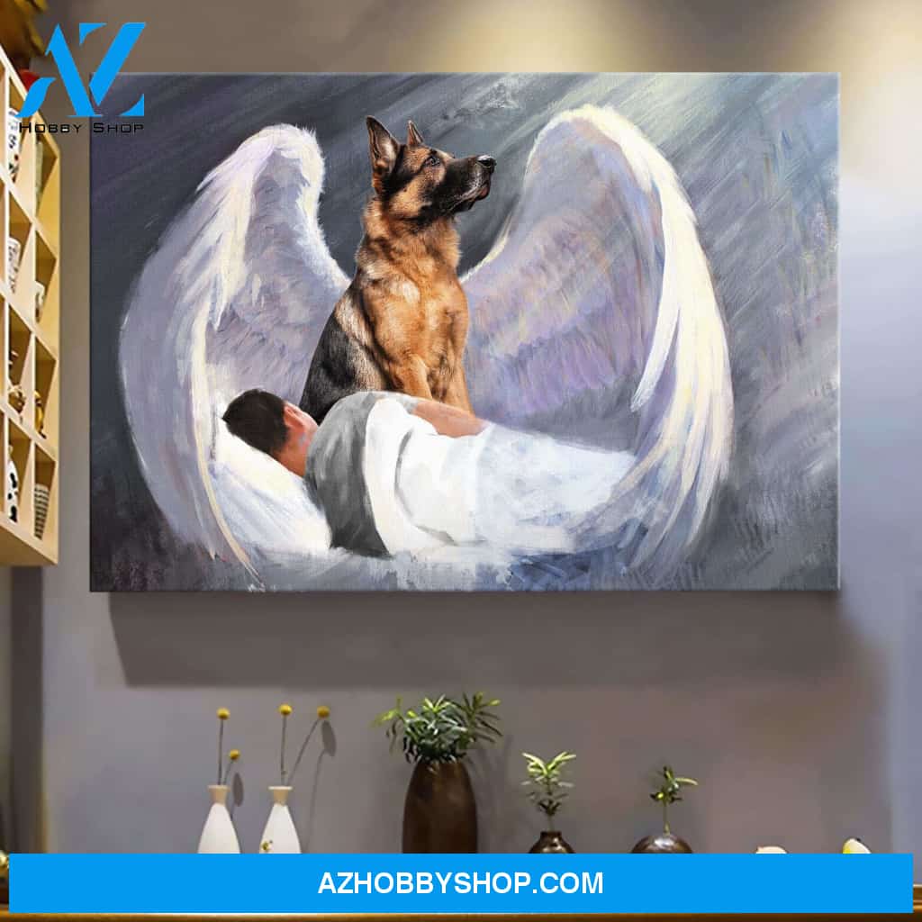 Man and German Shepherd with beautiful wings German Shepherd Landscape Canvas Prints - Wall Art