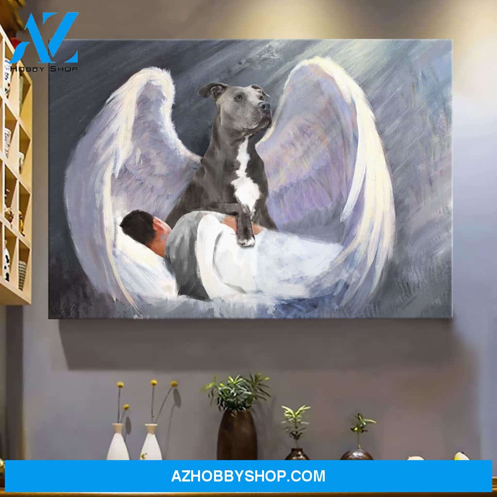 Man and Pit bull with beautiful wings Pit bull Landscape Canvas Prints - Wall Art