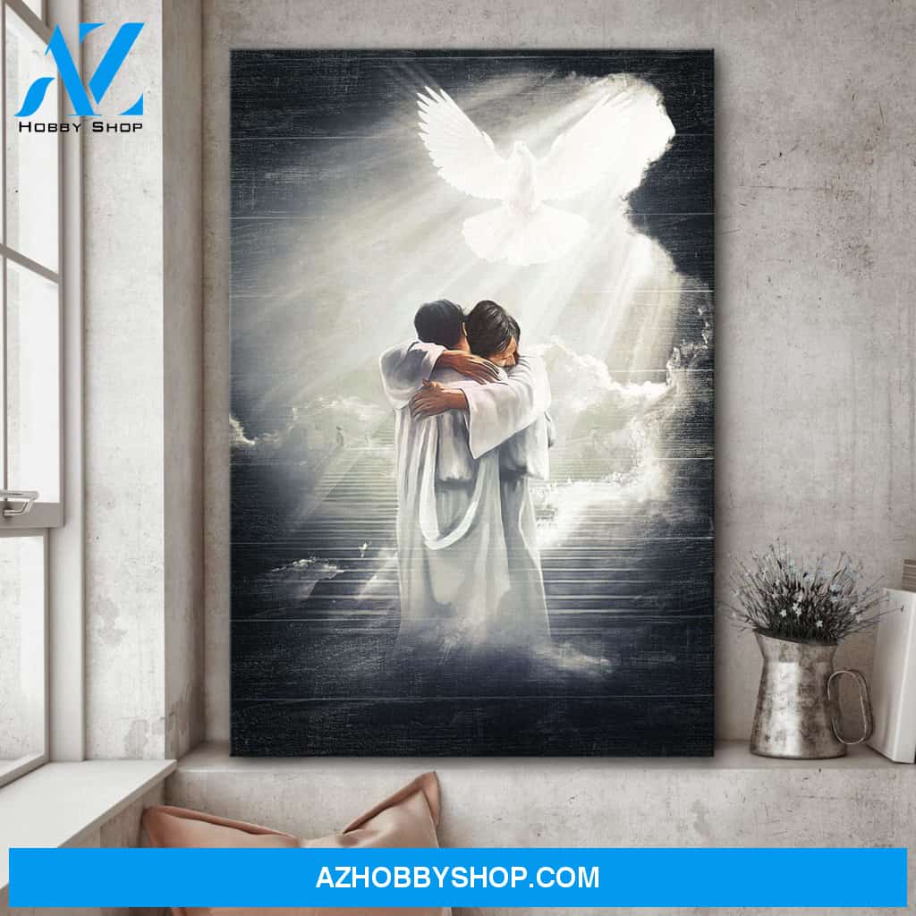 Man hugging Jesus in heaven Jesus Portrait Canvas Prints, Wall Art