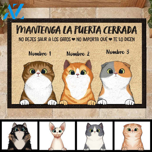 Mantenga La Puerta Cerrada Spanish - Funny Personalized Cat Doormat (WT) 