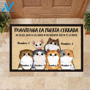 Mantenga La Puerta Cerrada Spanish - Funny Personalized Cat Doormat (WT) | WELCOME MAT | HOUSE WARMING GIFT