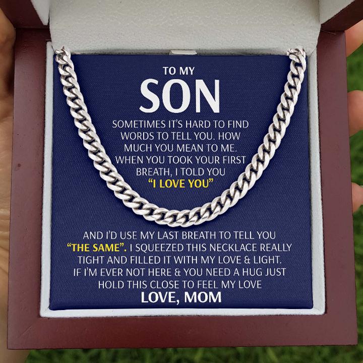Son  Necklace - Feel My Love from Mom - Cuban Link Chain Necklace