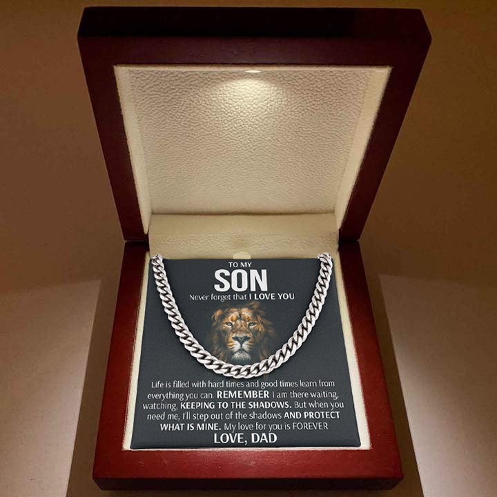To My Son Cuban Necklace Gift from Dad - Remember I am there waiting, watching, Keeping to there shadows Cuban Link Chain Necklace LX006B