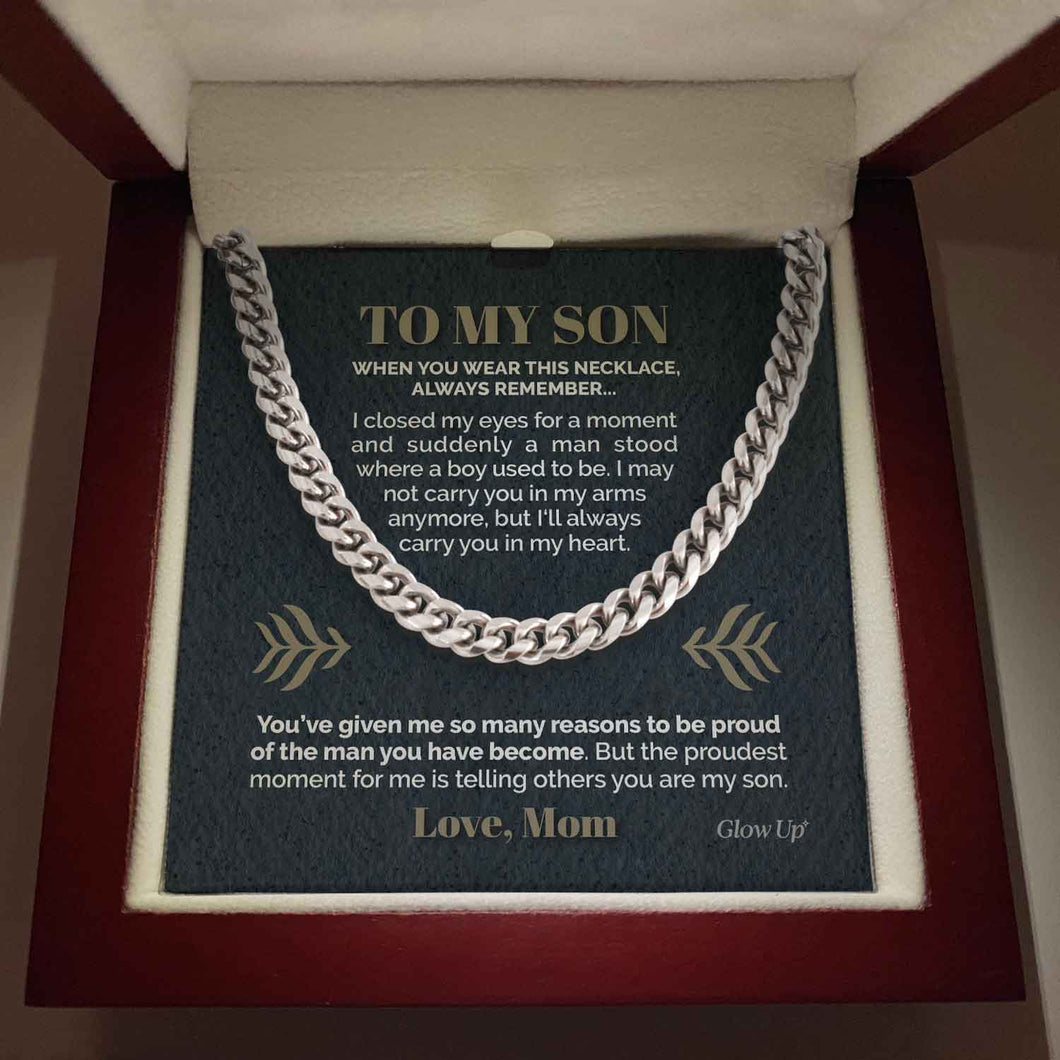 Pamaheart- To My Son - I'm proud of you - Cuban link chain necklace, Gift For Man, Husband, Gift For Birthday, Christmas