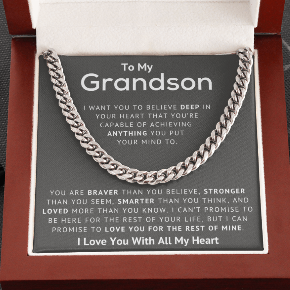 To My Grandson - Believe Deep In Your Heart, I Love You With All My Heart - Cuban Link Chain Necklace