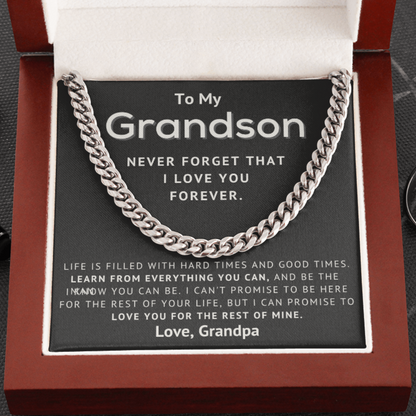 To My Grandson - Never Forget That I Love You Forever - Cuban Link Chain Necklace from Grandpa