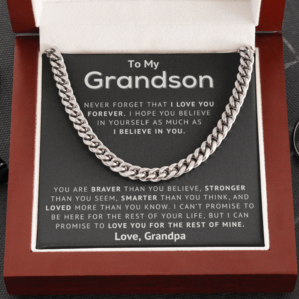 To My Grandson - I Believe In You - Cuban Link Chain Necklace from Grandpa, Perfect Gift for Grandson